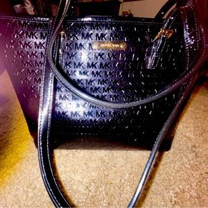 Michael Kors large shoulder black shiny logo purse